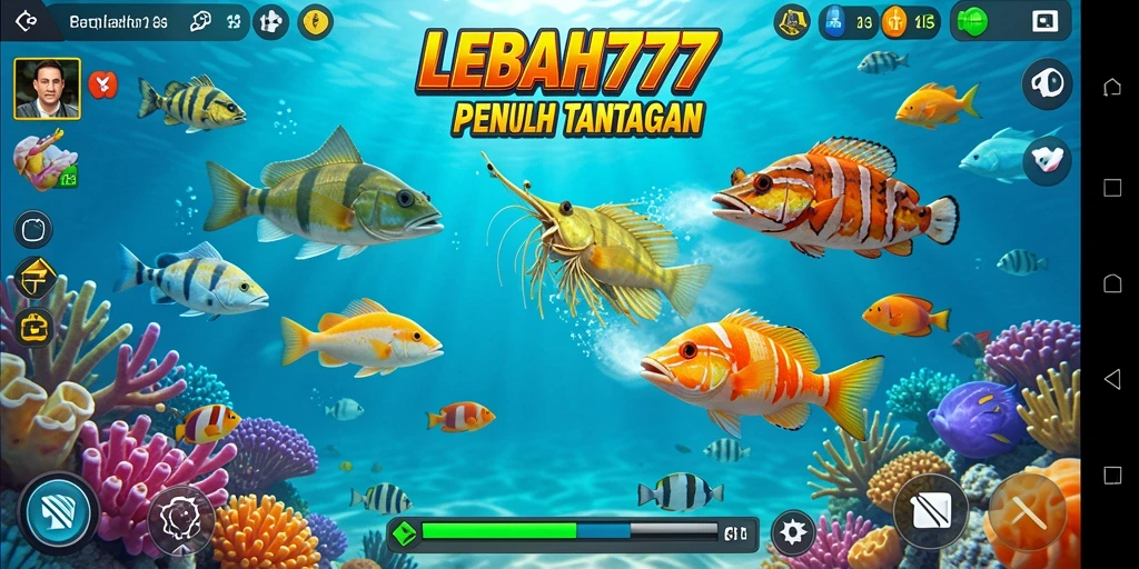 Gameplay seru dengan berbagai ikan menunggu untuk ditembak.