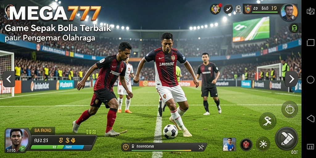 Tampilan gameplay MEGA777 yang mendebarkan dalam aksi sepak bola.