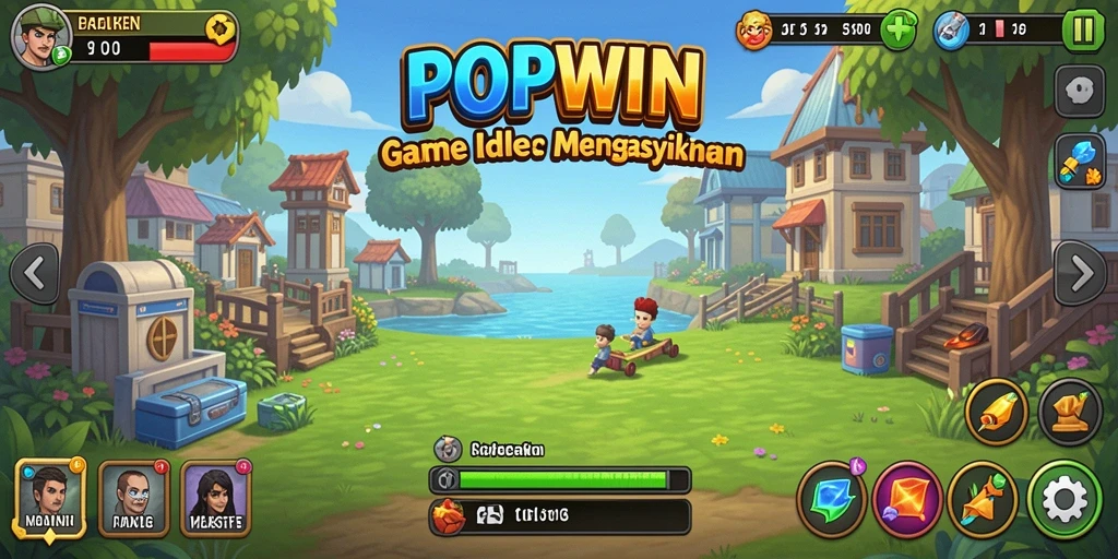 Tampilan gameplay seru dari POPWIN yang menampilkan aksi idle.