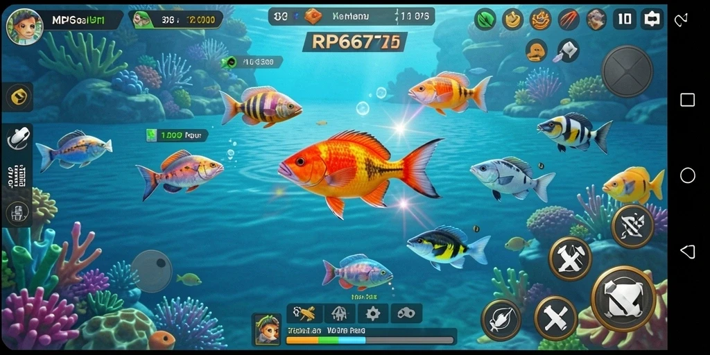 Tangkapan layar gameplay RP6677 yang menampilkan aksi Tembak Ikan.
