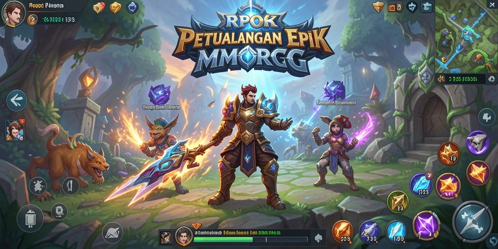 Tangkapan layar utama RPOK yang menunjukkan pertarungan epik di dunia MMORPG.