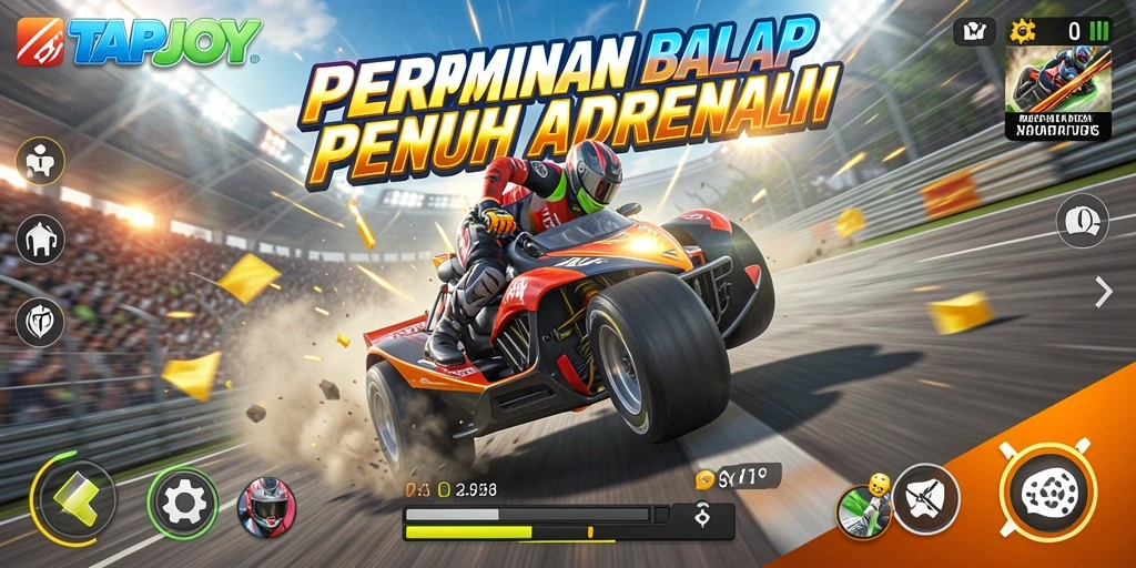 Tampilan gameplay TAPJOY yang mendebarkan saat balapan.